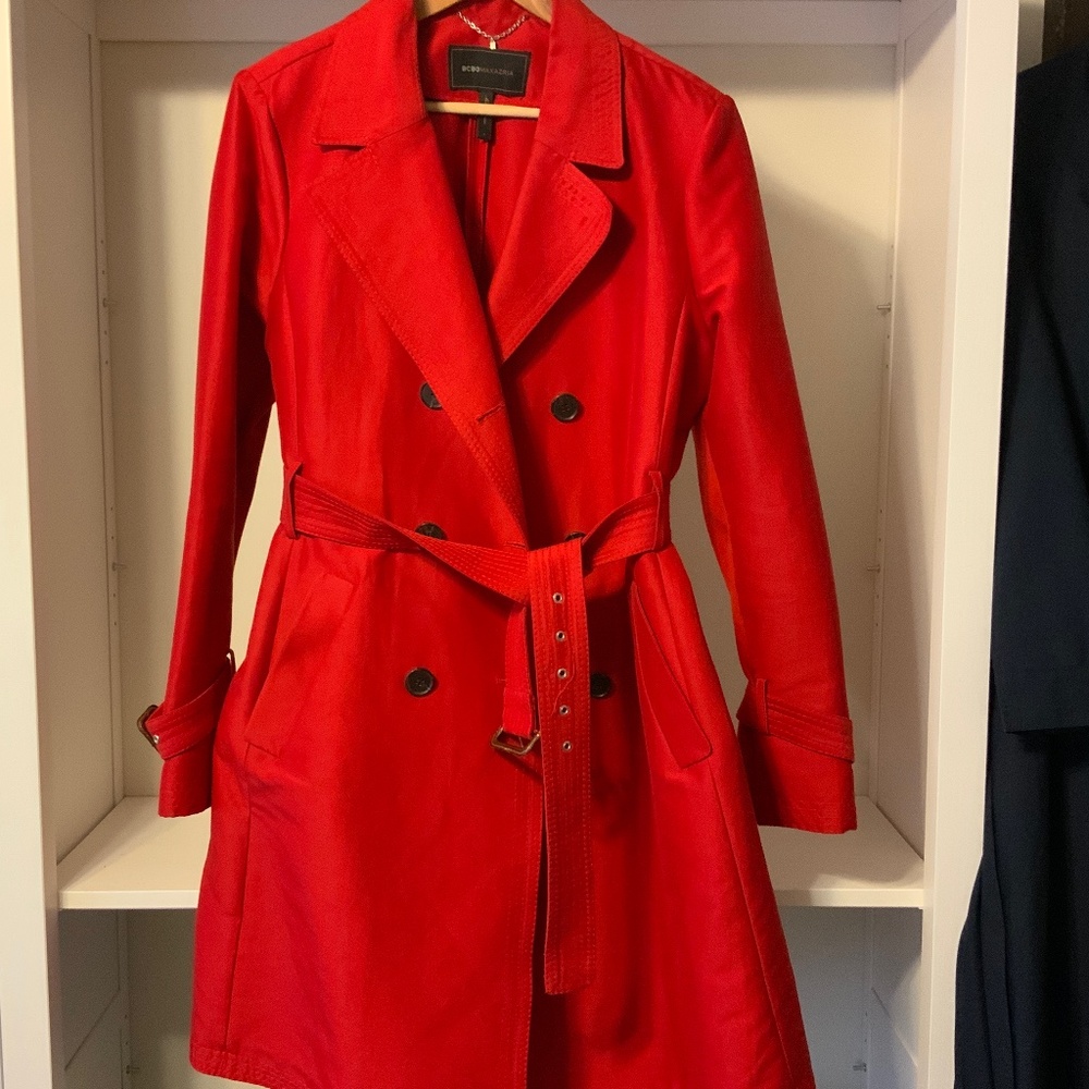 Red BCBG Max Azaria Trench Coat Sz L